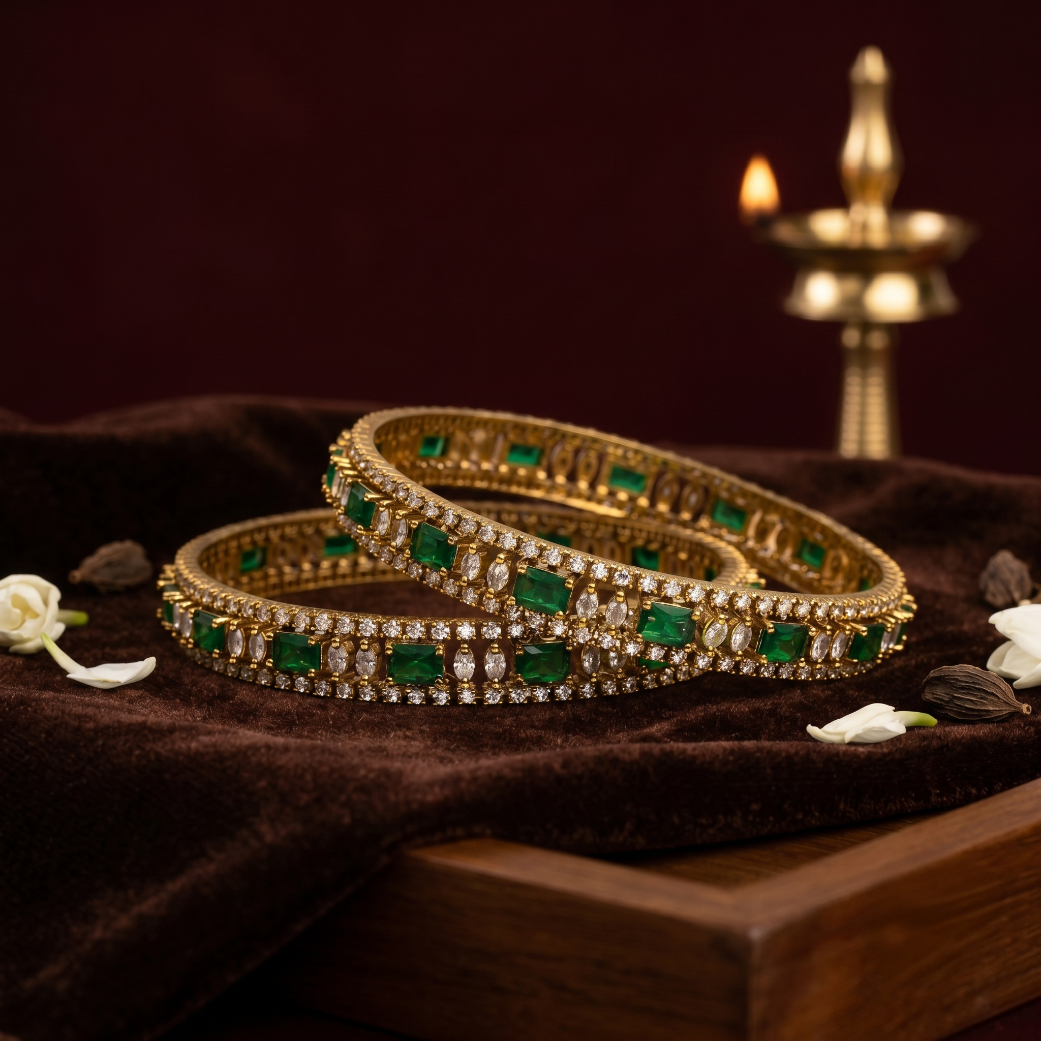 Victorian Style Stone Bangle — Green & Purple close-up view - Avalna
